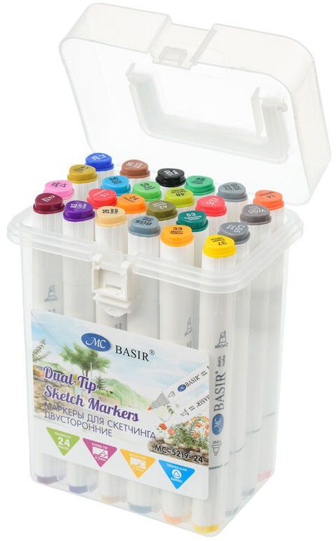 Набор скетчмаркеров 2-х сторонних, 1-7 мм 24 цвета, MC-5219-24 - фото