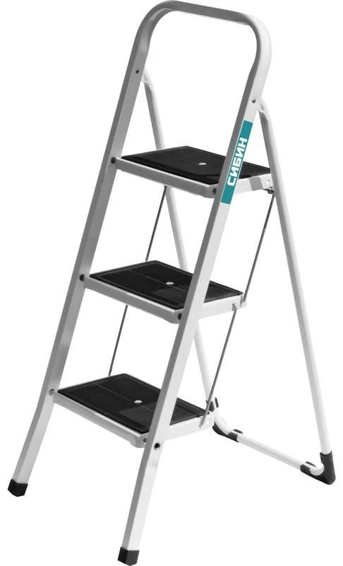 Стремянка c широкими обрезиненными ступенями СИБИН, сталь - фото