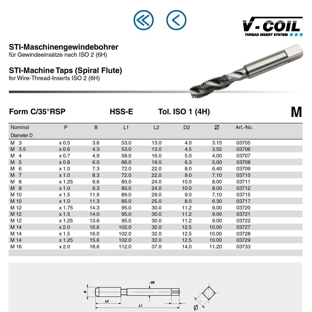 Метчик машинный винтовой для резьбовых вставок форма C 60° STI Volkel, сталь HSSE - фото