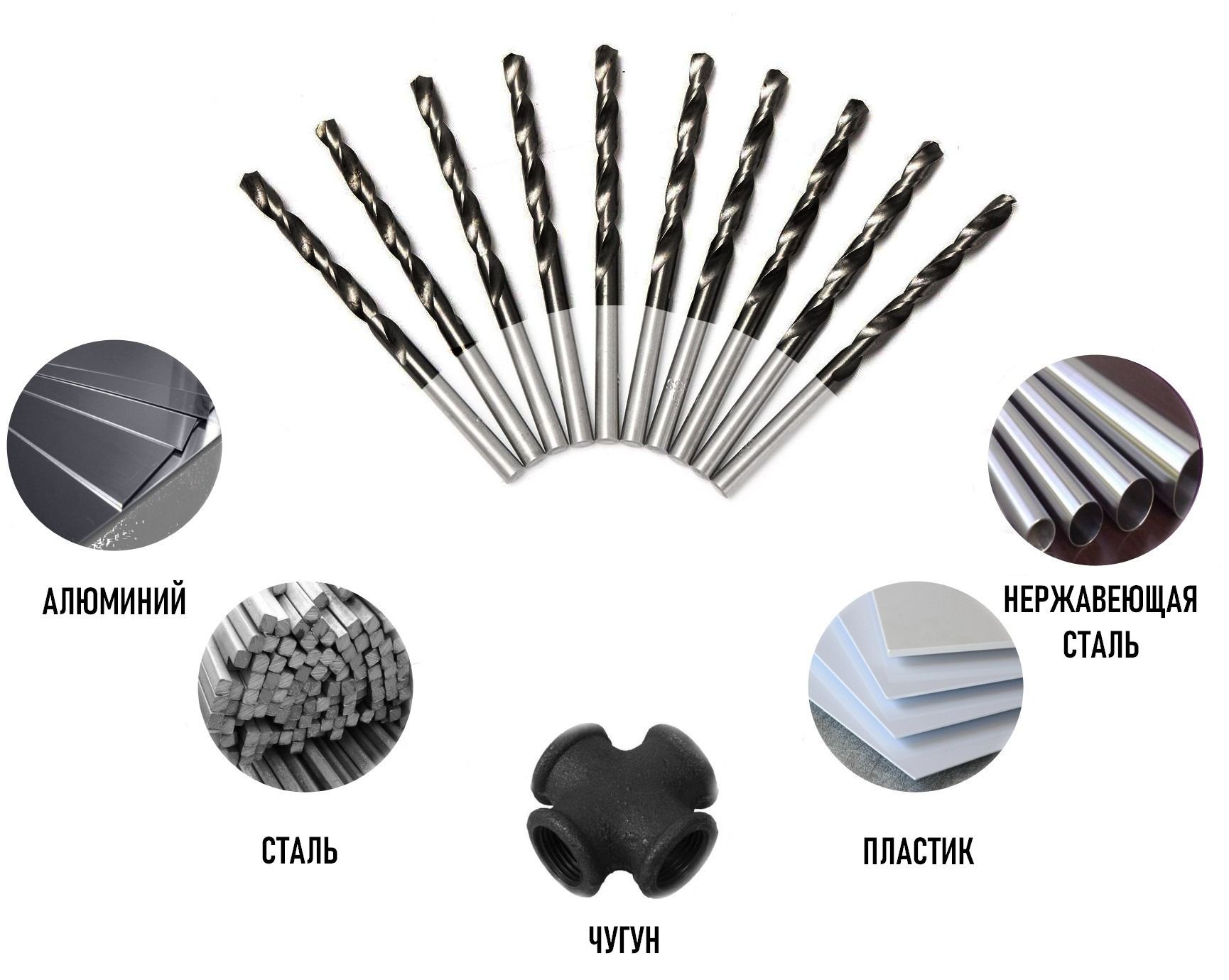 Набор сверл по металлу 2-8 мм Кобальт, класс А, ЗУБР 29626-H6, сталь Р6М5К5, 6 штук - фото