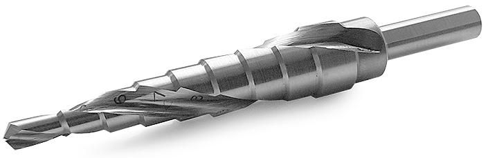 Сверло ступенчатое 4-12 мм, хвостовик 6 мм HSS Messer 20-09-412, 9 ступеней - фото