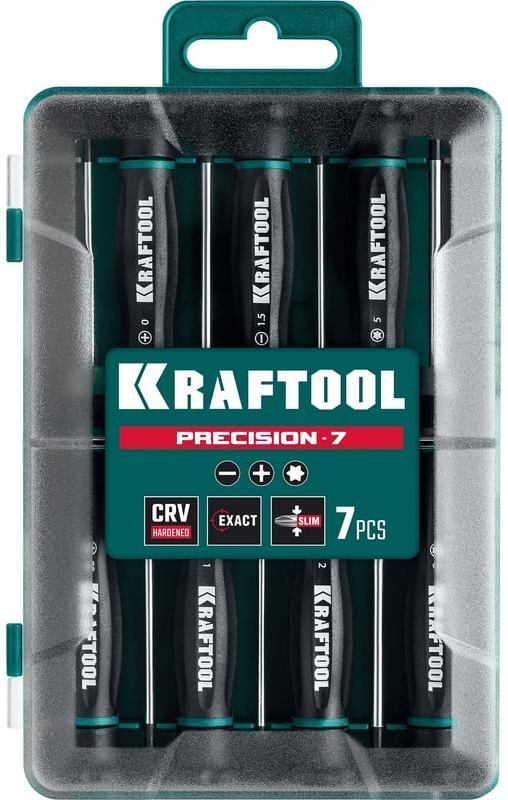 Набор отвёрток для точных работ Kraftool Precision-7 25686, сталь Cr-V, 7 предметов в кейсе - фото