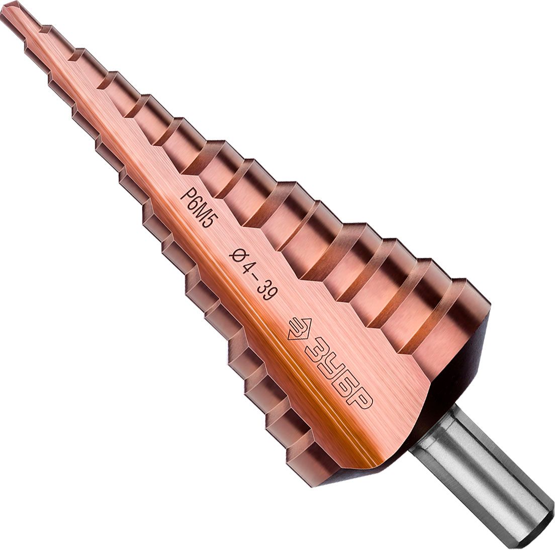 Сверло по металлу ступенчатое 4-39 мм, 14 ступеней Кобальт, 3Т хвостовик ЗУБР 29672-4-39-14_z01, сталь Р6М5 - фото