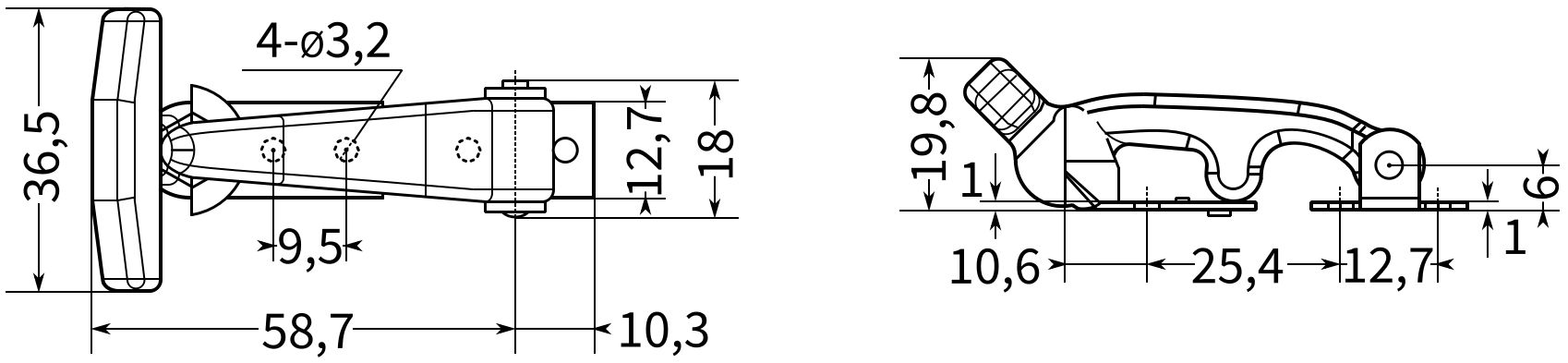 Защелка капота резиновая L=69 B237C-2 с креплением из нержавеющей стали - фото