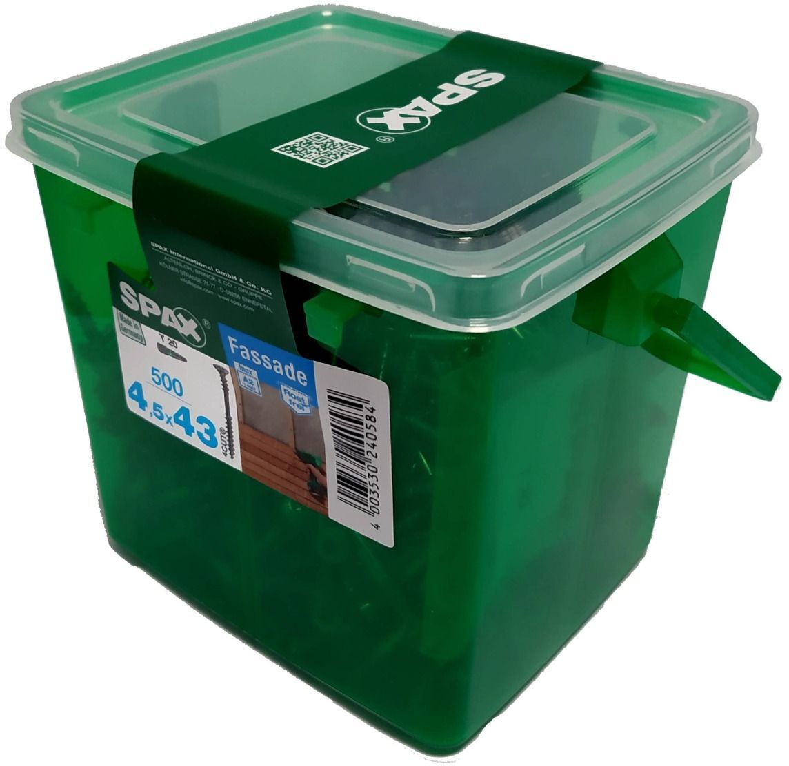 Саморез фасадный с полупотайной головкой и двойной резьбой 4,5х60 шлиц T-Star SPAX 4547000450609, нержавеющая сталь А2, (400 шт + бита, сверло) - фото