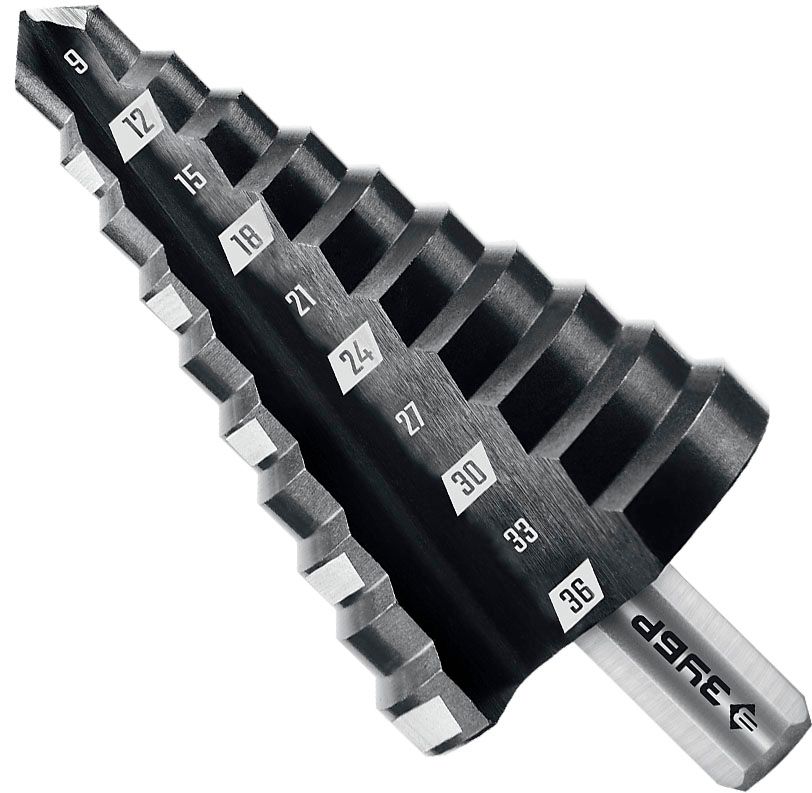 Сверло по металлу ступенчатое 9-36 мм, 10 ступеней, 3T хвостовик ЗУБР 29665-9-36-10_z01, сталь Р4М3 - фото