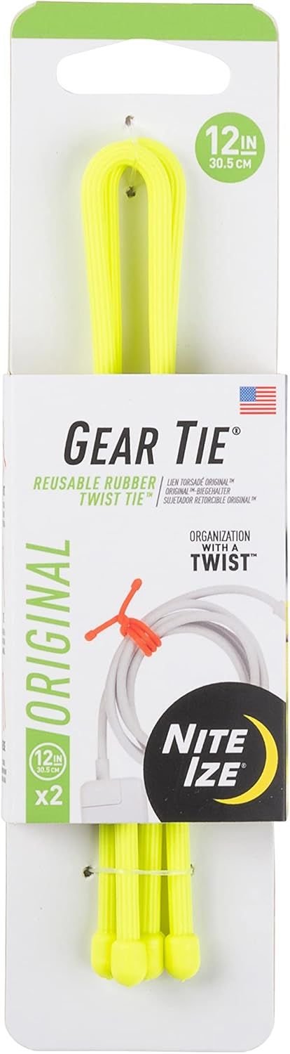 Гибкая стяжка (хомут) 12" Nite Ize Gear Tie GT12I-33-2R3, желтый, 2 шт - фото