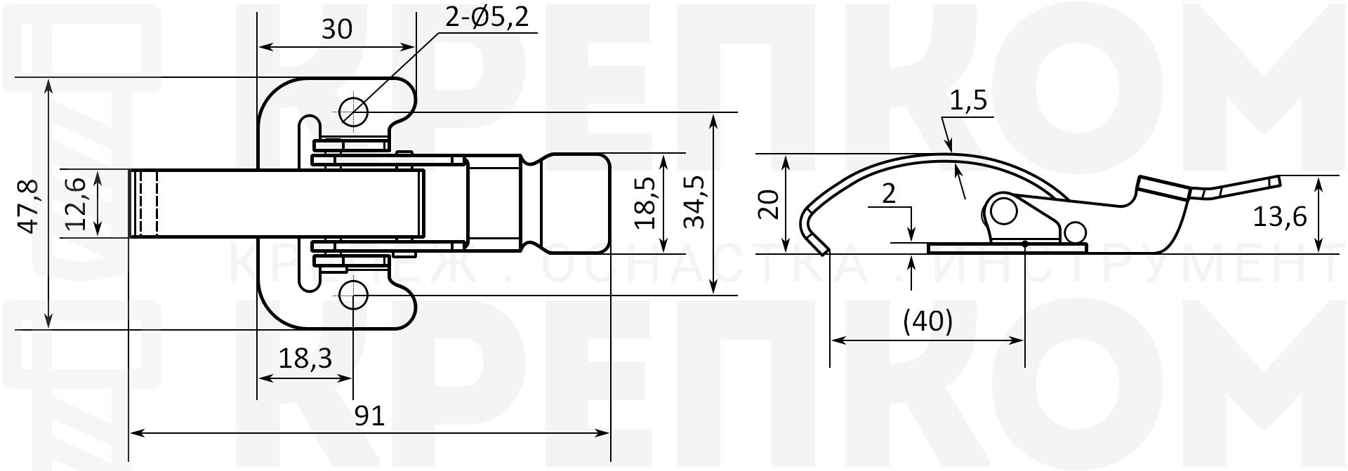 Замок-защелка L=89 B53, оцинкованная сталь - фото