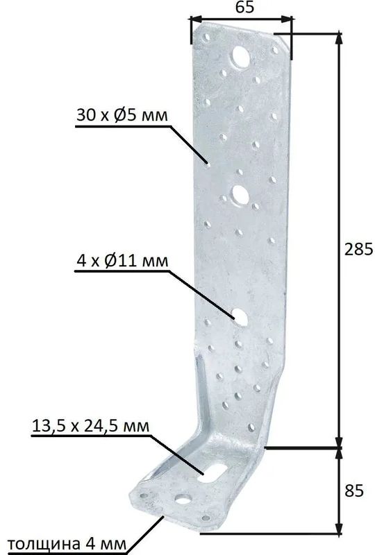 Уголок крепежный анкерный 285х85х65 мм Gah Alberts 330996, горячий цинк - фото