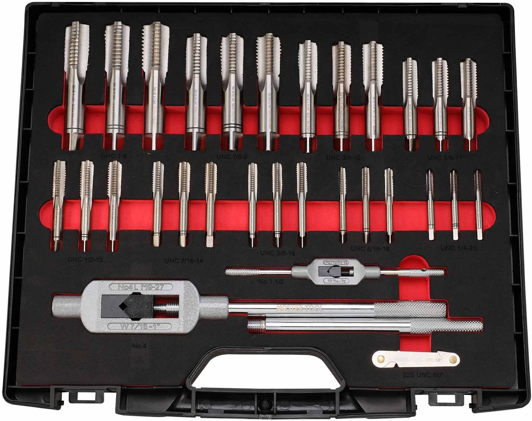 Набор метчиков и плашек UNC 1/4"-1" HSS-G Master-Tool 1014901010005, 46 предметов - фото