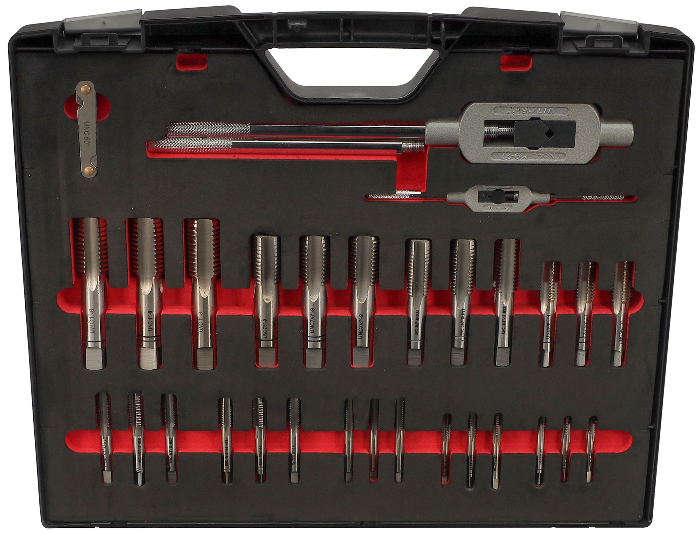 Набор метчиков и плашек UNC 1/4"-1" HSS-G H-Tools 245072HT, дюймовая резьба, 46 предметов - фото