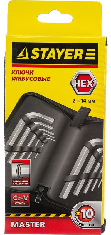 Набор имбусовых коротких ключей 2-14 мм Master Stayer 2740-Н10, 10 шт - фото