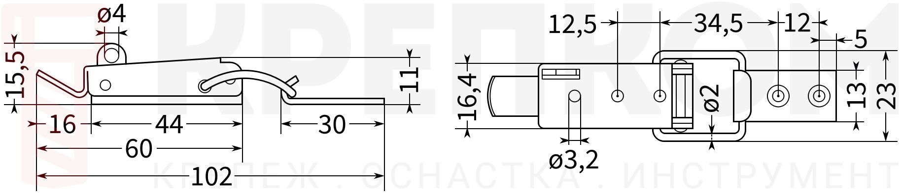 Замок-защелка L=70, 8053-O, нержавеющая сталь А2 - фото