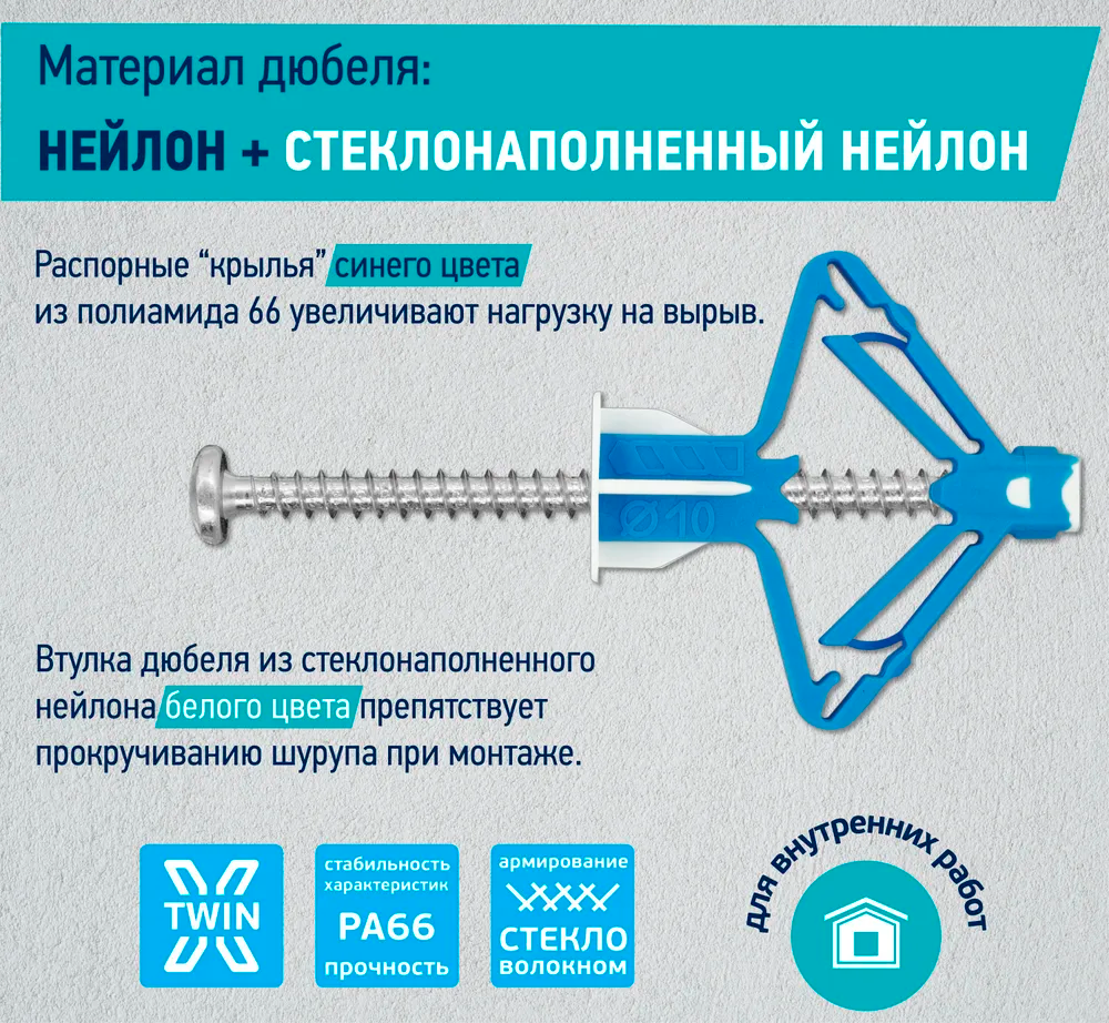 Дюбель двухкомпонентный для гипсокартона TWIN PAB Европартнер 100 шт - фото