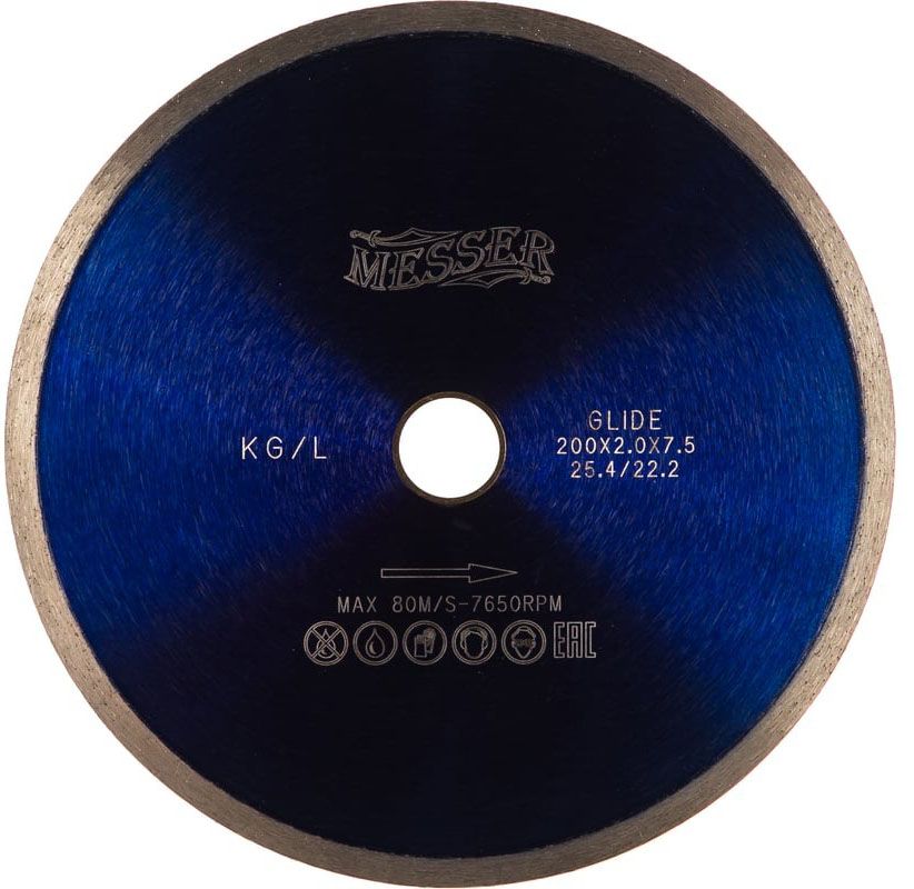 Диск алмазный со сплошной кромкой KG/L по керамограниту 200 мм, Messer 01-27-200 - фото
