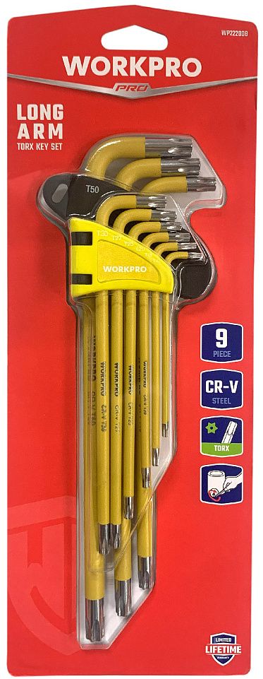 Набор ключей TORX в держателе Т10-Т50 Workpro WP222008, удлиненные, 9 штук - фото