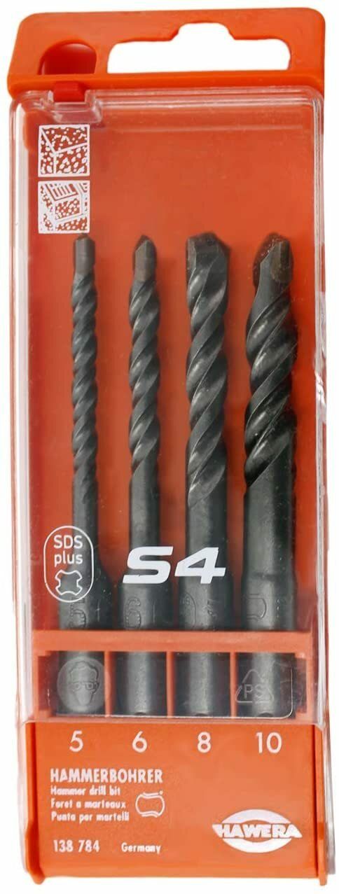Набор буров по бетону SDS-plus 5-10 мм Hawera 138784, 4 шт - фото