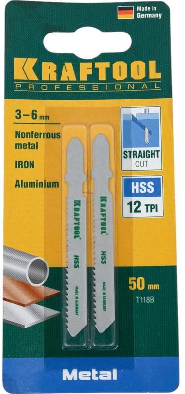 Полотно по металлу для лобзика 75/50 мм, прямой рез T118B Kraftool 159551-2, HSS сталь, 2 шт - фото