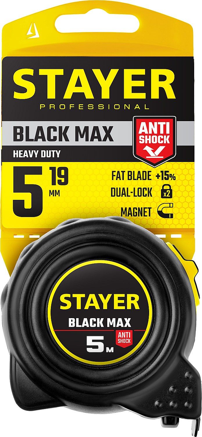 Рулетка измерительная ударостойкая Stayer Black Max, 2 фиксатора - фото