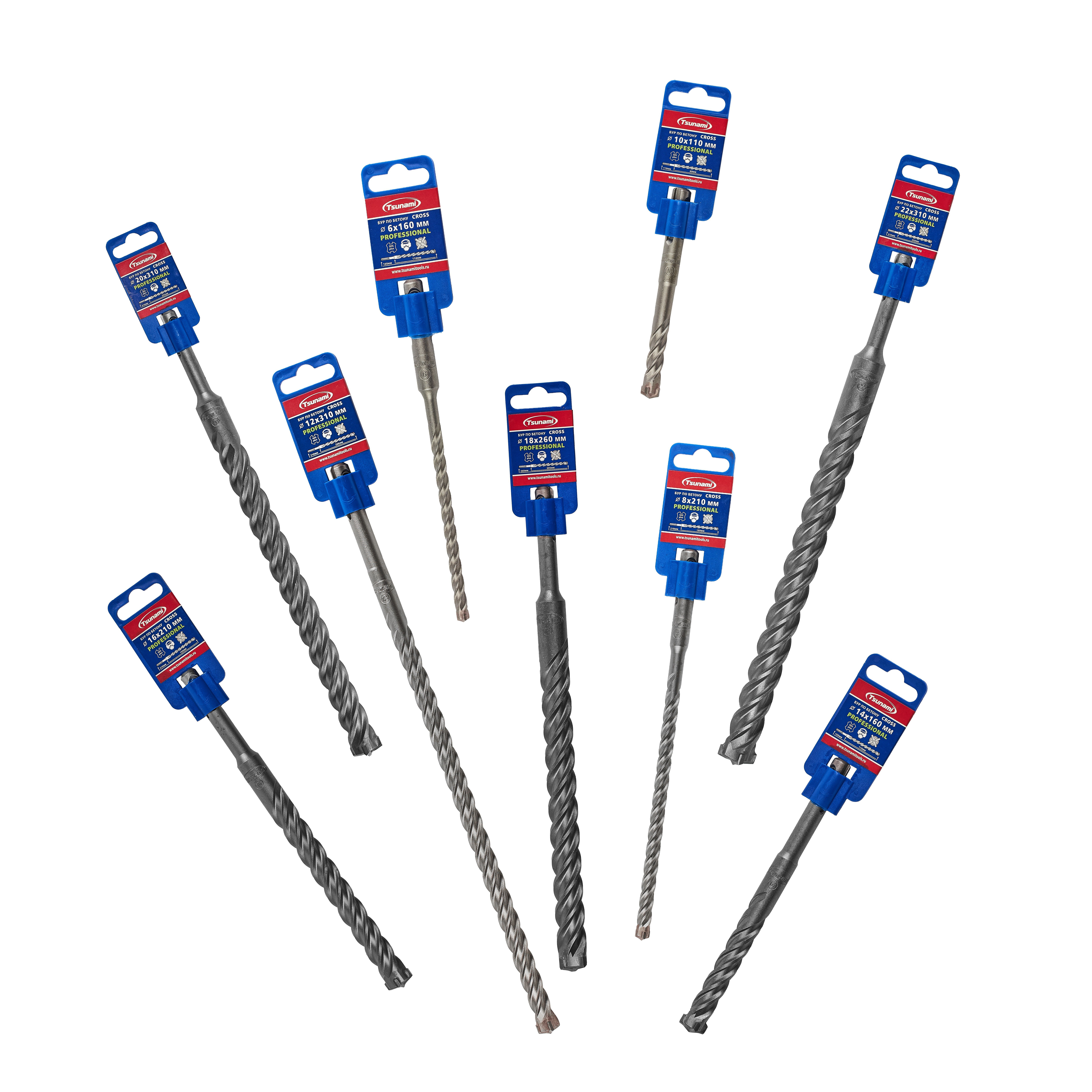 Бур по бетону с хвостовиком SDS-Plus с 4 режущими кромками Tsunami Professional Cross - фото