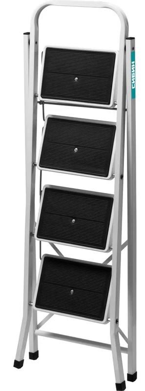 Стремянка c широкими обрезиненными ступенями СИБИН, сталь - фото