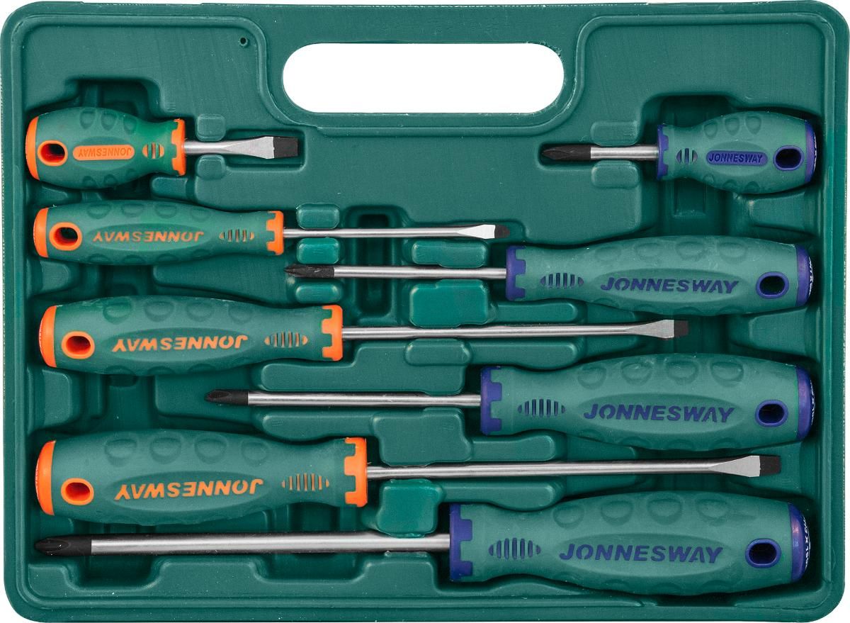 Изображение товара Набор отверток 8 предметов Jonnesway ANTI-SLIP GRIP D71PP08S, хромованадиевая сталь
