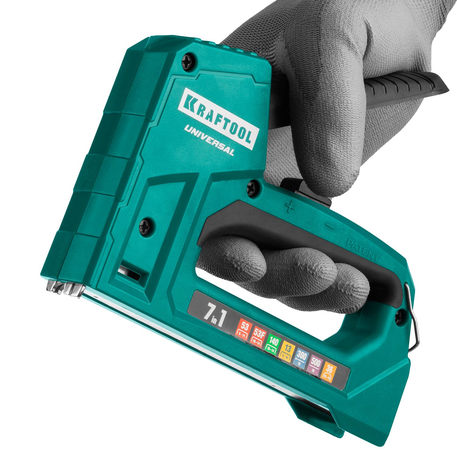 Степлер 7-в-1: тип 53 (6-14 мм)/140 (8-14 мм)/13/ 53F/36/500 Universal Kraftool 31524 - фото