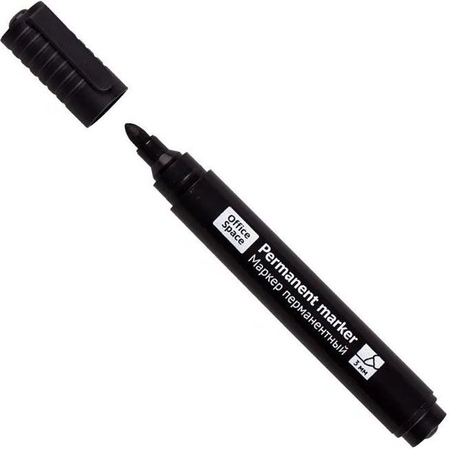 Маркер перманентный пулевидный 3 мм, OfficeSpace 265705, черный - фото