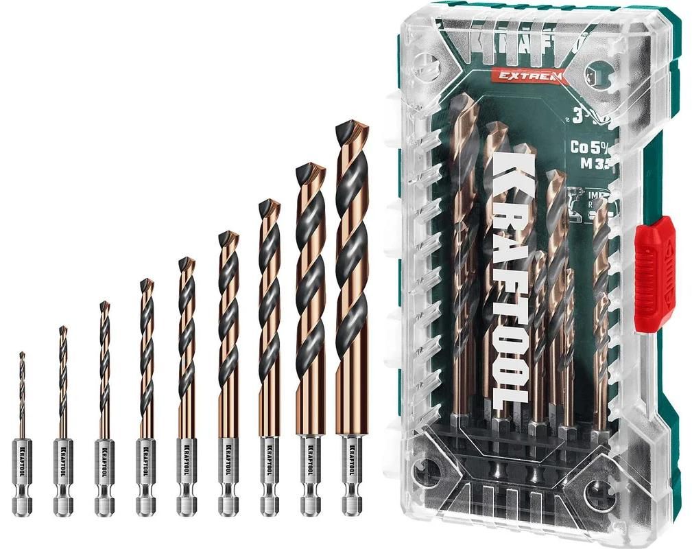 Набор сверл по металлу для винтовёртов 3-10 мм НЕХ-1/4 Impact Ready Kraftool 29652-H10, 10 шт  - фото