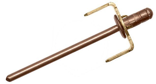 Заклепка-клемма латунь/сталь заземляющая, двухклемная, прямоугольная 3,8х8 - фото