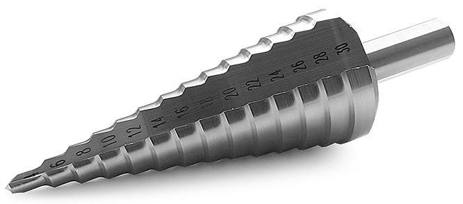 Сверло ступенчатое 4-30 мм, хвостовик 10 мм HSS Messer 19-14-430, 14 ступеней - фото