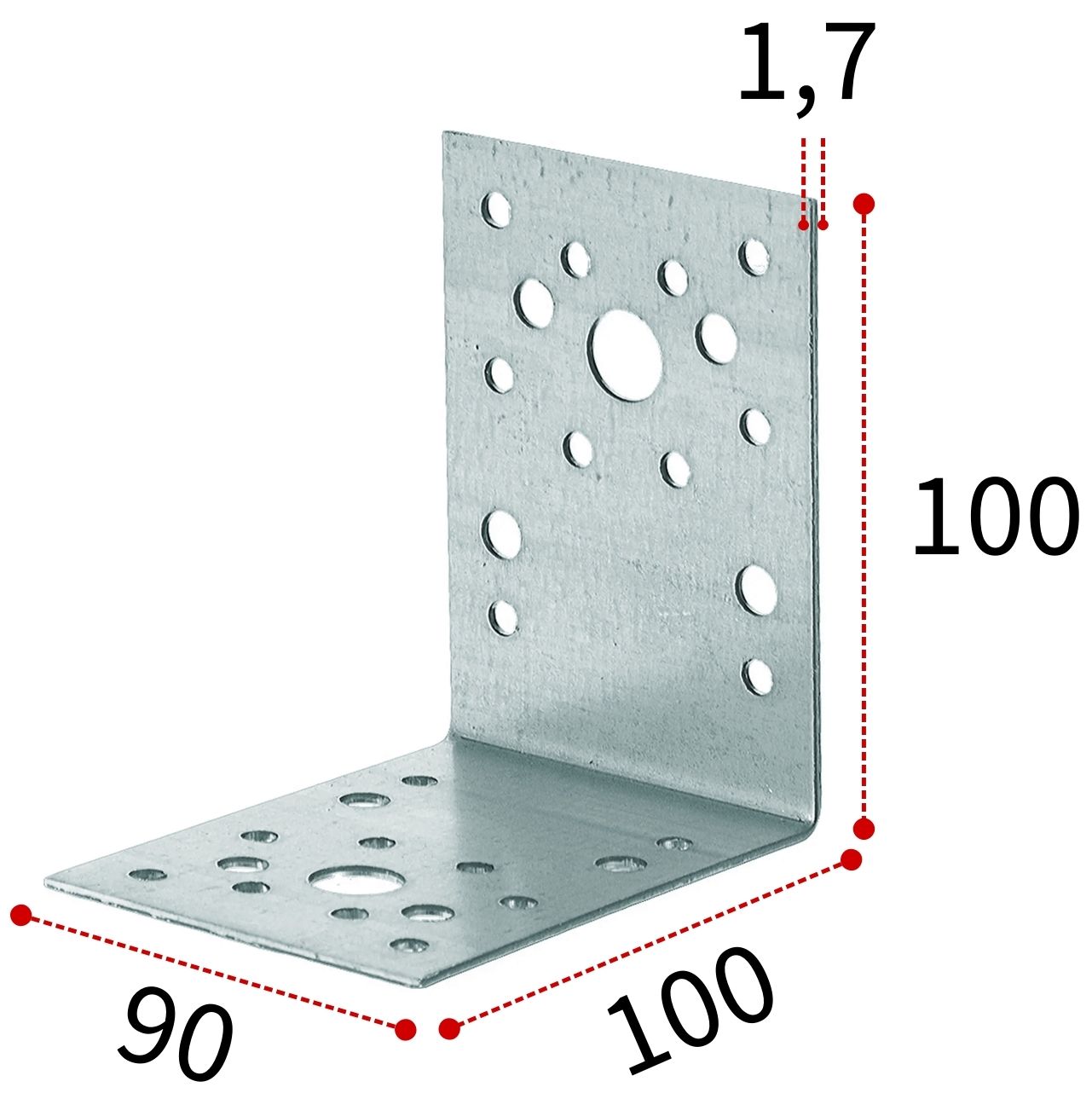 Изображение товара Уголок монтажный KU 100х90х100х1,7 мм оцинкованная сталь перфорированный