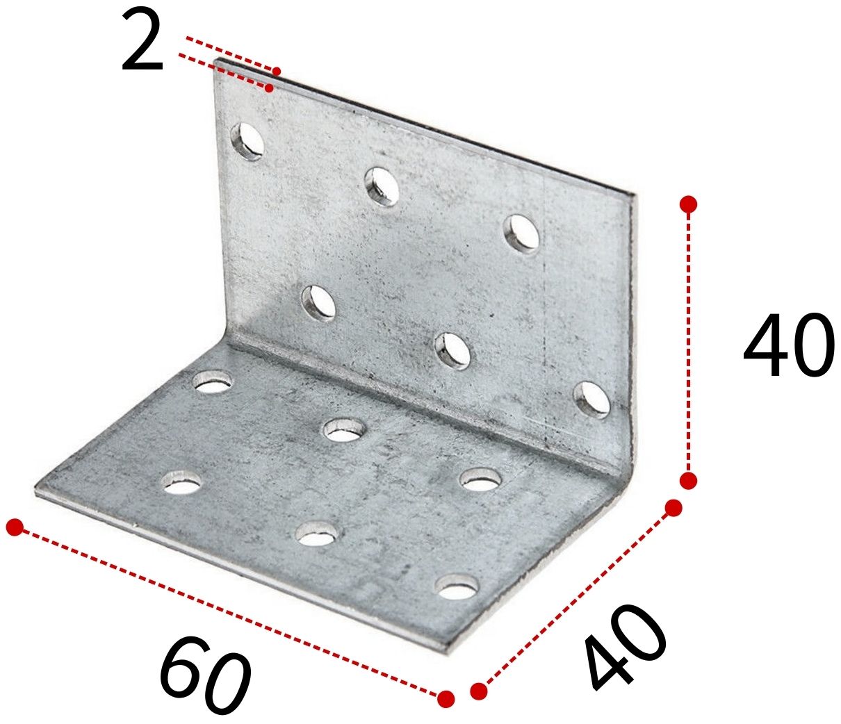 Уголок крепежный равносторонний 40х40х60 мм, горячий цинк - фото