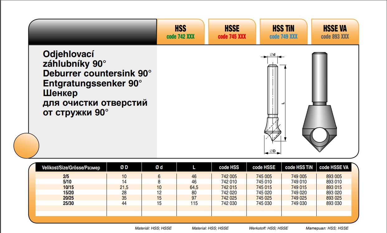 Зенковка по металлу с отверстием HSSE-Co5 TiN Bucovice, 90° - фото