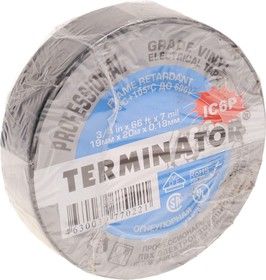Изолента черная ПВХ огнеупорная 0,18 мм, 19 мм, 20 м Terminator IC6P - фото
