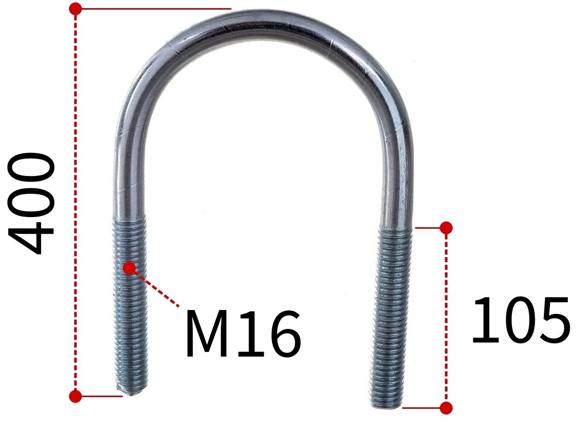 Скоба U-образная 12" под трубу 305 мм и резьбой М16, оцинкованная сталь W1 - фото