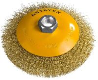 Щетка-крацовка коническая для УШМ 125 мм, витая стальная латунированная проволока 0,3 мм Stayer Prof 35133-125