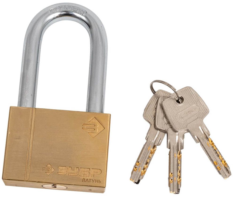 Замок навесной 60 мм с удлиненной дужкой Эксперт ЗУБР 37299-60-1, латунь - фото