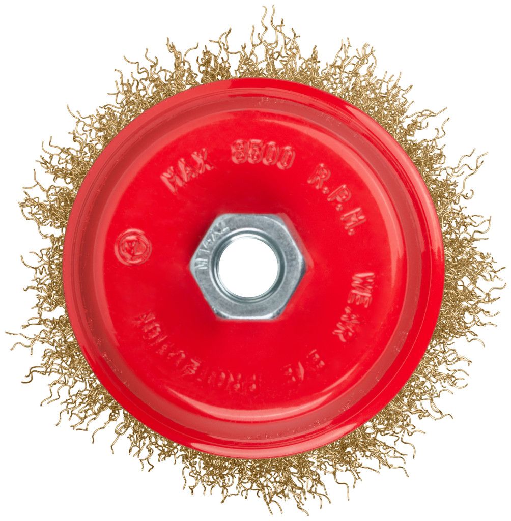 Щетка-крацовка чашечная для УШМ, витая стальная латунированная проволока 0,3 мм FIT - фото