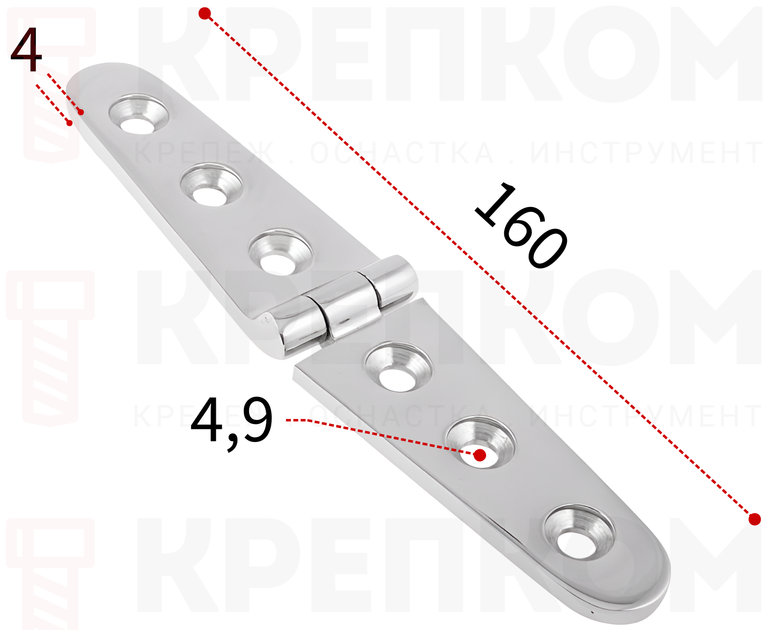 Петля дверная широкая 160х27 мм 8236, нержавеющая сталь А4 - фото
