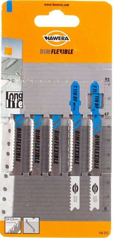 Пилка по металлу для электролобзика T118BFHawera F00Y144225, сталь HSS, 5 шт - фото