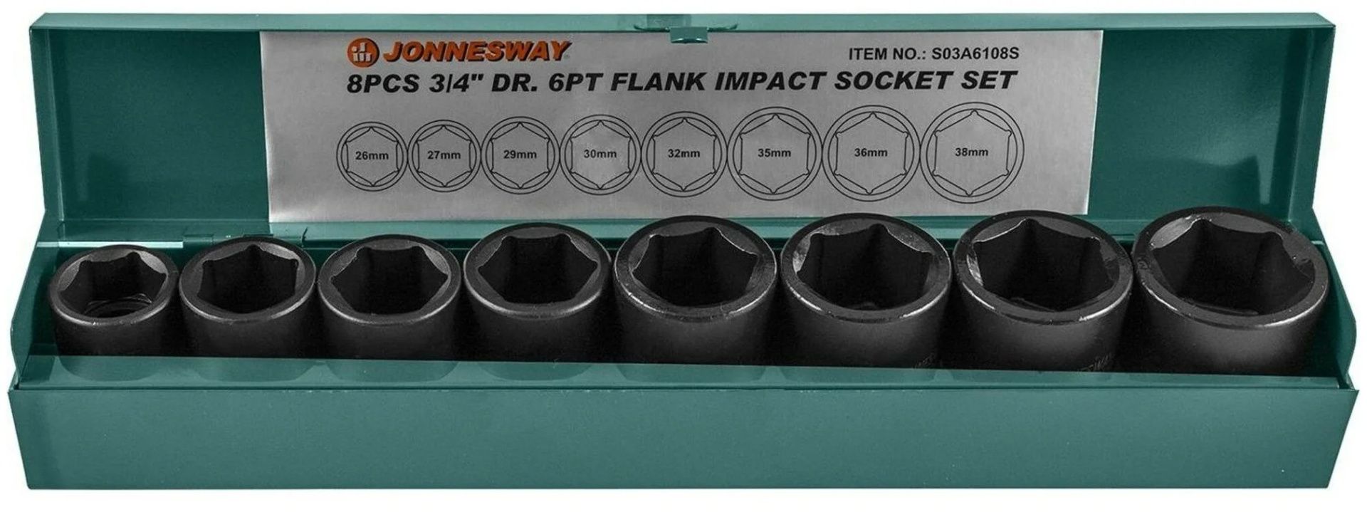 Изображение товара Набор ударных торцевых головок 3/4" Jonnesway 8 шт 26-38 мм