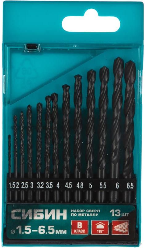 Набор сверл по металлу класс В быстрорежущая сталь СИБИН - фото