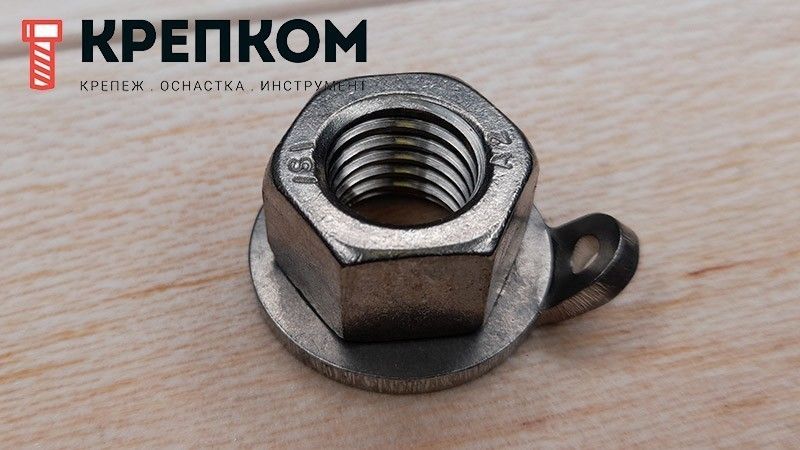 Гайка с вращающейся шайбой и ушком для фиксации 88153, нержавеющая сталь А2 - фото