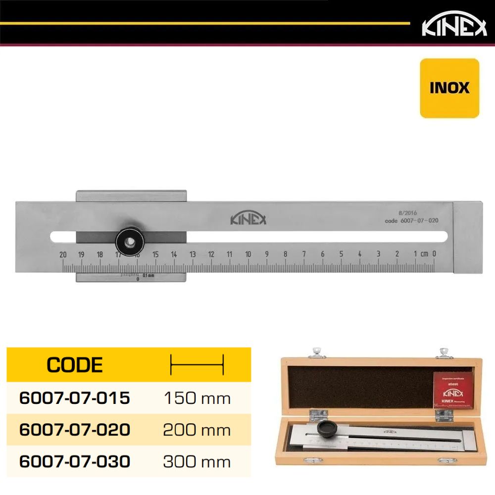 Линейка разметочная 200 мм INOX Kinex 6007-07-020, нержавеющая сталь - фото