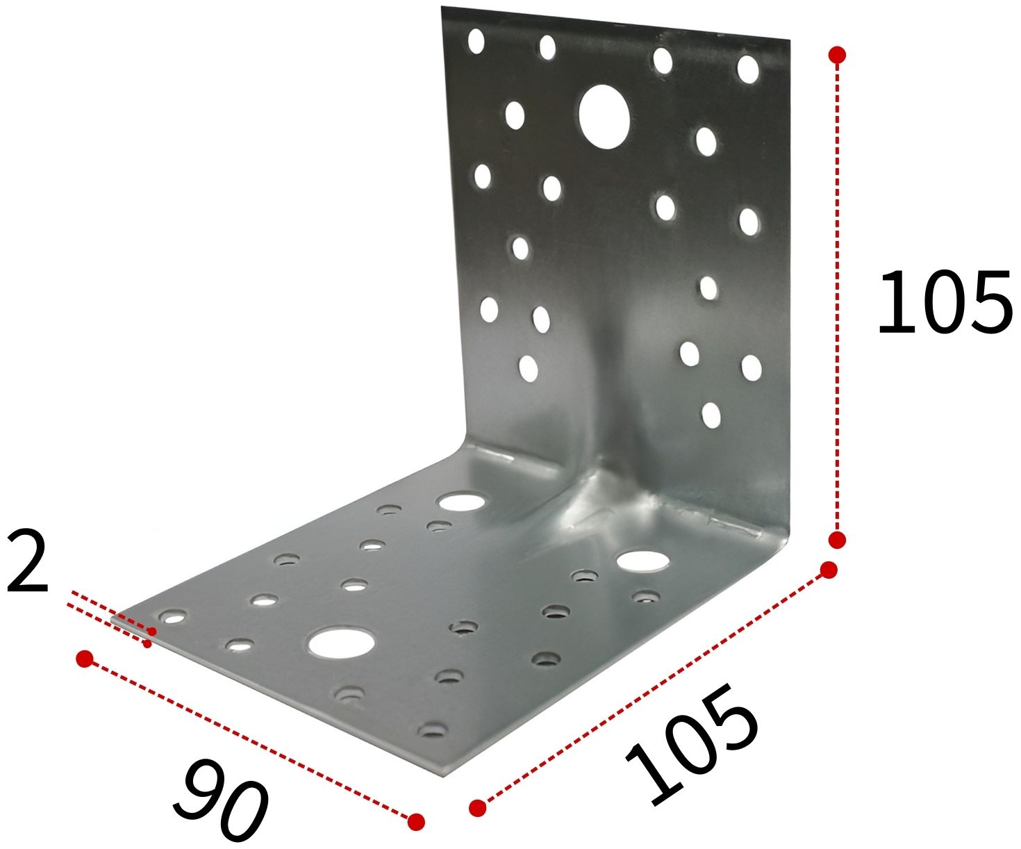 Уголок крепежный усиленный 105х105х90 мм ПТ, горячий цинк - фото