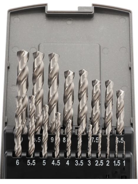 Набор сверл по металлу 1-10 мм HSS-G 135° DIN 338 H-Tools 214214HTRO, 19 шт  - фото
