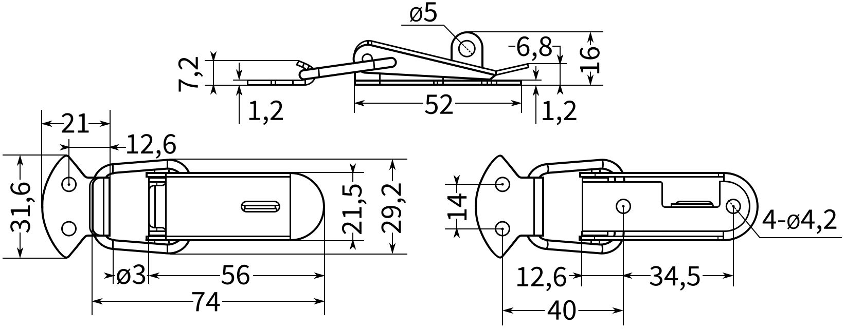 Замок-защелка с ушком L=71 B17C-304, нержавеющая сталь А2, 50 шт - фото