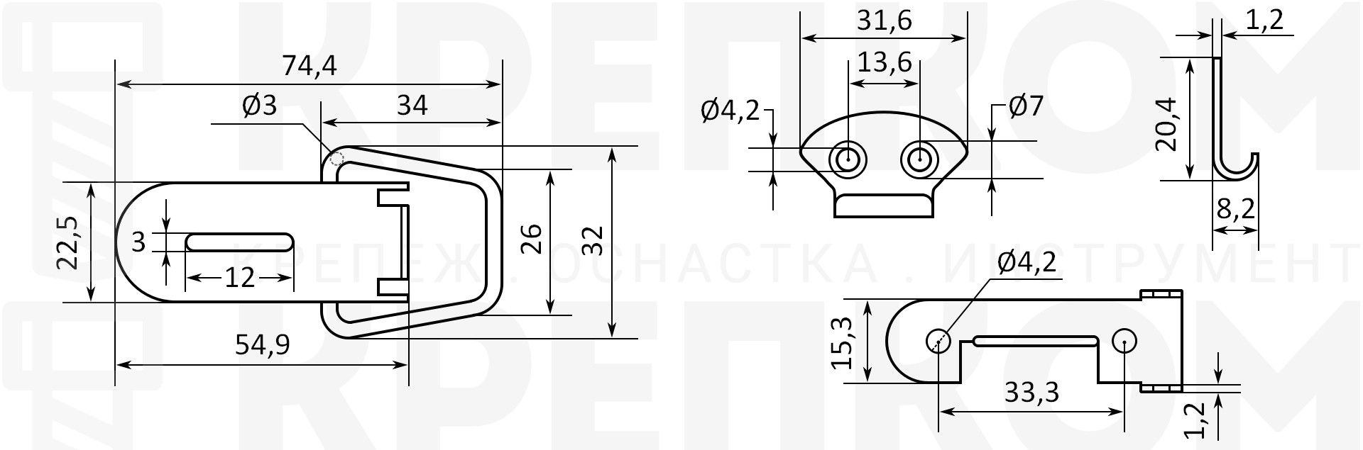 Замок-защелка с ушком L=75 006, нержавеющая сталь А2 - фото