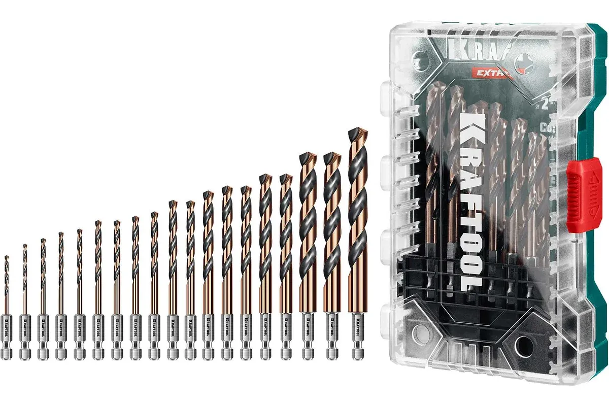 Набор сверл по металлу для винтовёртов 2-10 мм НЕХ-1/4 Impact Ready Kraftool 29652-H19, 19 шт - фото